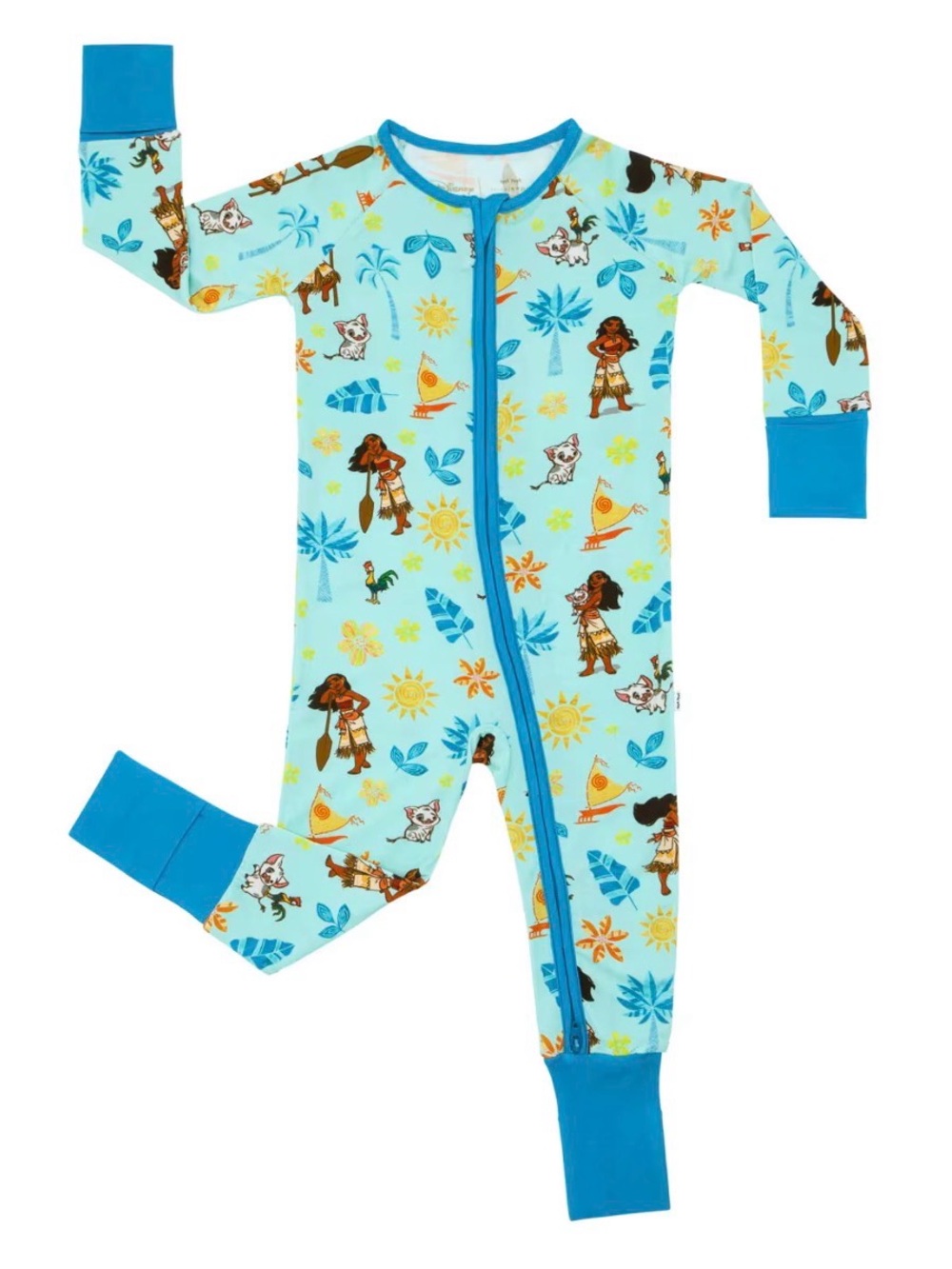 Little Slippies Light Blue Moana Print Kids One-Piece Pajama